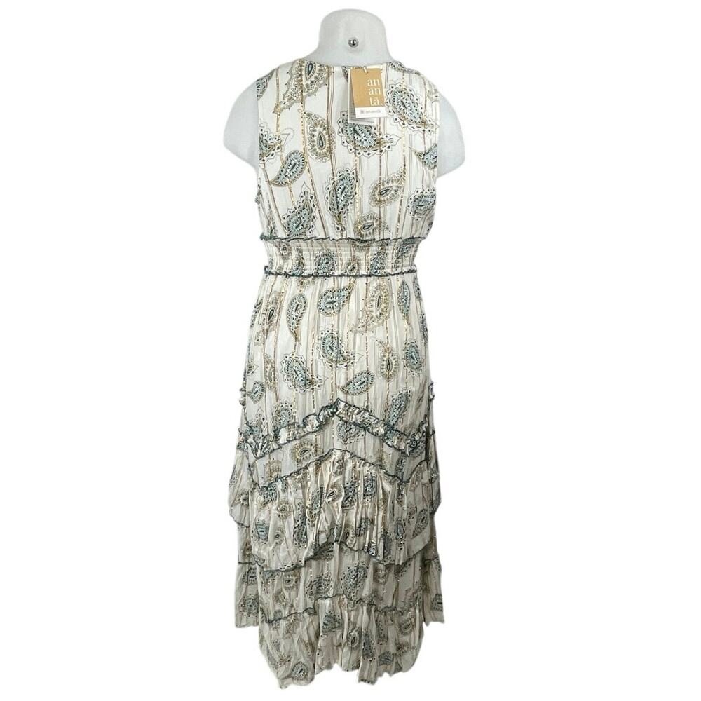 NEW Ananta Green  Paisley Lace Tiered Ruffle Maxi Tank Flare A-Line Dress L/XL - Picture 4 of 6